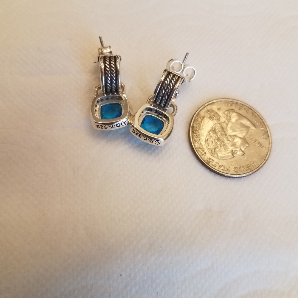 David Yurman Blue and Silver Earrings - Picture 3 of 5